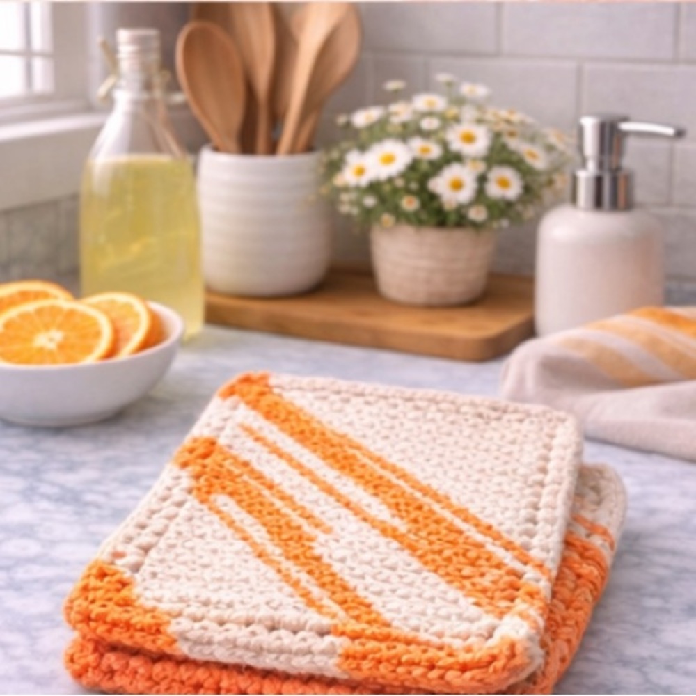 Bundle of 3 “Porcelain Orange Stripe” Dish Cloths - Picture 4 of 7